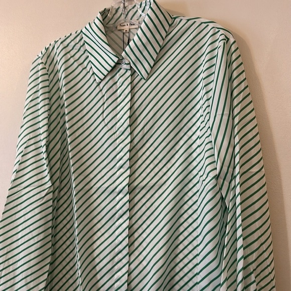 Aaron & Amber Striped Oversized Relaxed Fit Button Up Shirt in Kelly Green - Picture 6 of 12